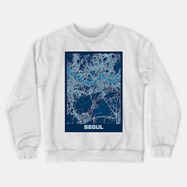 Seoul - South Korean Peace City Map Crewneck Sweatshirt by tienstencil